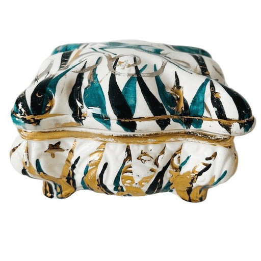 Vintage bonbonnière turquoise deer gold porcelain 1960's