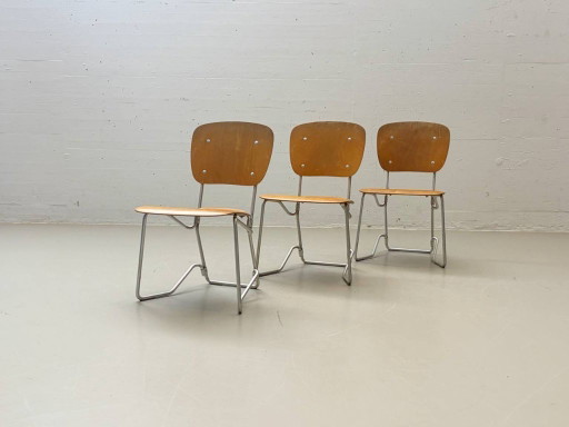 Set van 3 Armin Wirth klapstoelen van gevormd multiplex, Zwitserland, jaren 1950/60.