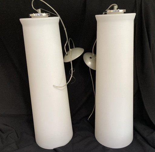 2x Selene Pendelleuchte aus Muranoglas, weiß