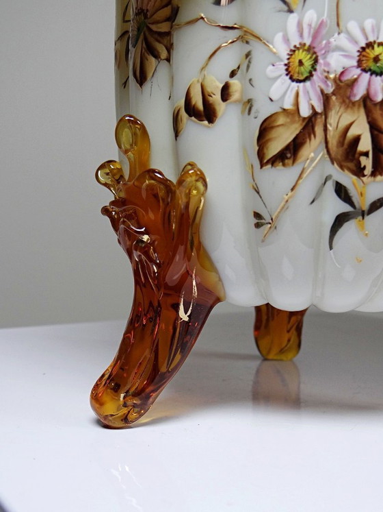 Image 1 of Antique tripod vase, opaline glass, glazed, 19th-20th century, Victorian style