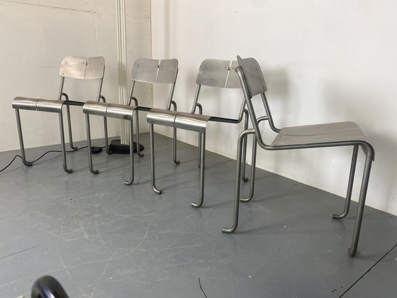 Image 1 of  Sillas de comedor arquitectónicas postmodernas de acero inoxidable, años 80, juego de 4