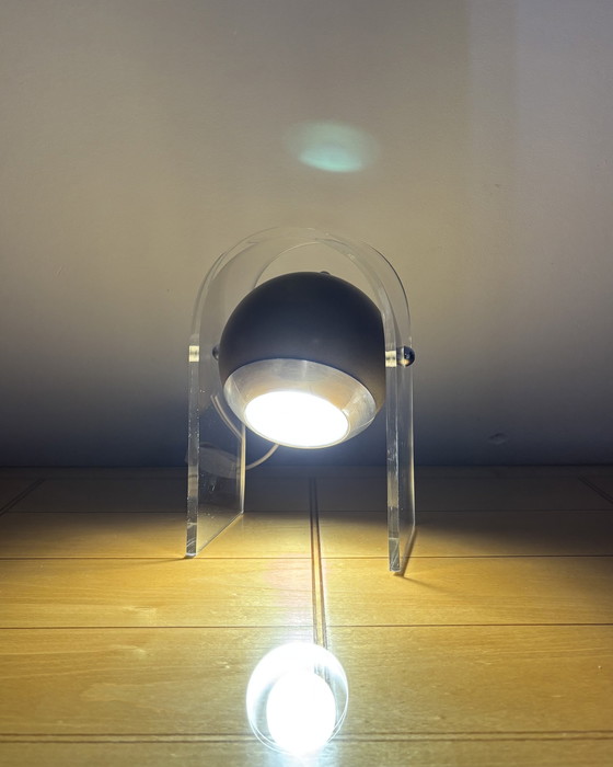 Image 1 of Plexiglass Eyeball Lamp, Sputnik design, 70s, Space Age, Table lmap, 1970s, Olive Gold Vintage Lamp with Plexiglass Stand, Spot