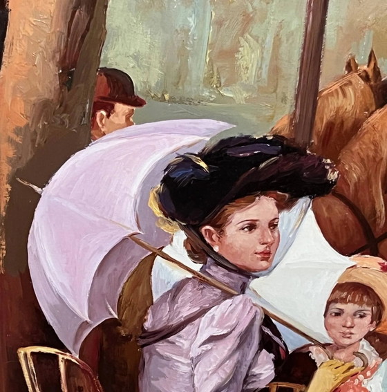 "Nel parco" Dipinto a olio belga firmato., Dipinti e disegni, Tela, Mid Century Modern (foto 6 di 8)