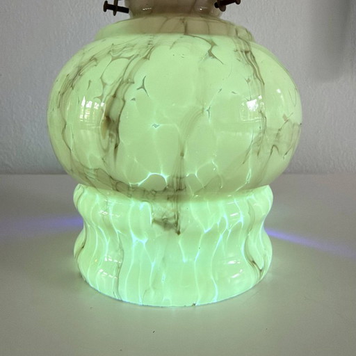 Lampada a sospensione Art Déco antica in vetro uranio – Verde Anna marmorizzato – Anni '20/'30