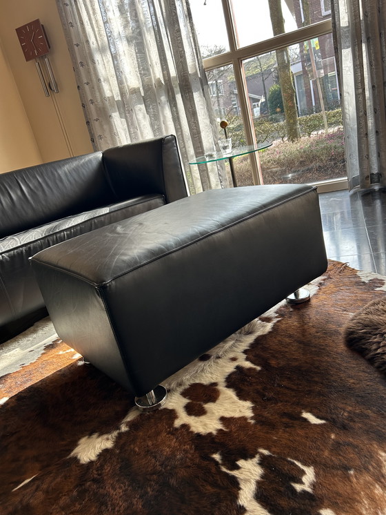 Image 1 of Set divano-poltrona-pouf Gelderland 4800 in pelle nera