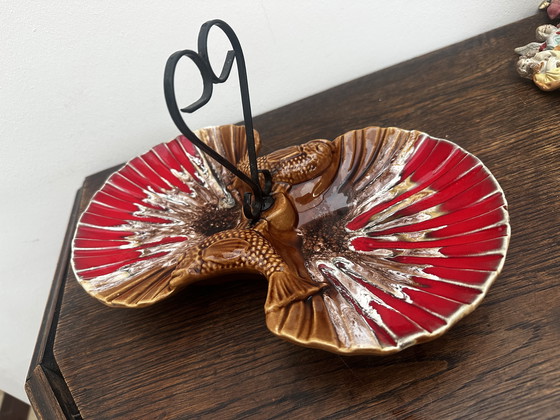 Image 1 of Serviteur à Hors D'œuvres Vintage Céramique Barbotine attribué Vallauris