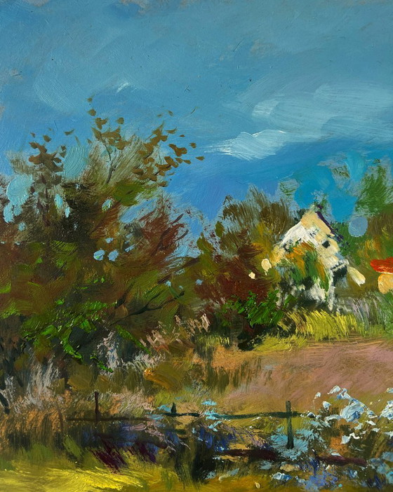 Image 1 of Original Oil Painting Summer Village Landscape Joyful walks through the field