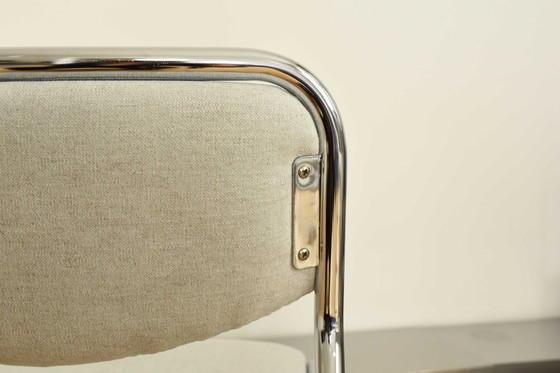 Image 1 of VINTAGE VINTAGE stalen buisvormige stoffen eetkamerstoel vrijdragend Bauhaus Modernist jaren 70