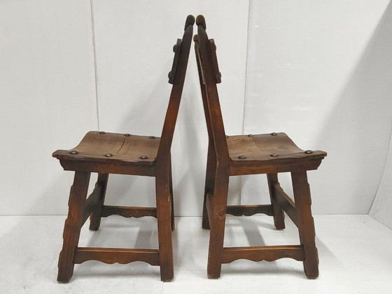 Image 1 of SET OF 4 VINTAGE 1970S BRUTALIST CHAIRS IN OAK & METAL
