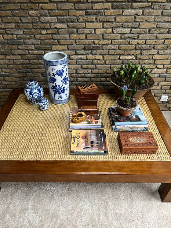 Image 1 of Vintage Ralph Lauren Home coffee table with woven wooden top