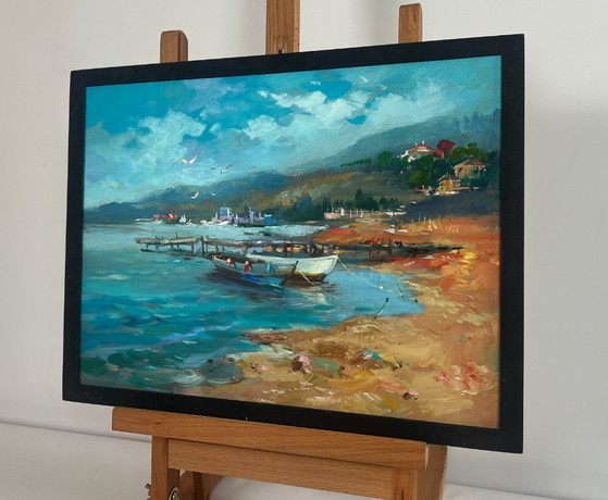 Image 1 of Originales Ölgemälde: Sommerliche Meereslandschaft, versteckte Ecke am Meer