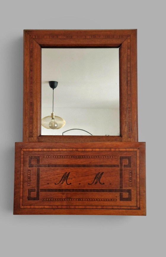 Specchio da parete antico con intarsi - Fine XIX secolo - Pezzo unico – Glass, Wood (photo 9 of 15)