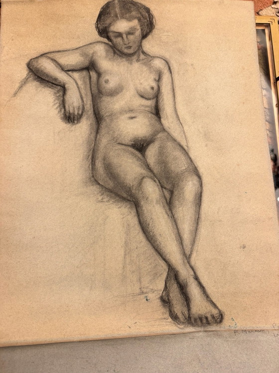 Studio di nudo femminile a carboncino Art Déco (1937) – Dipinti e disegni, Carta (photo 11 of 13)