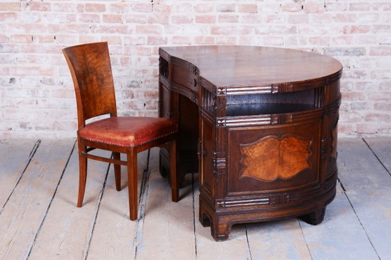 Restored Cubistic Writing Desk, Oak, Walnut, Revived Polish, Czech, 1910s – Metal, Wood (photo 16 of 21)