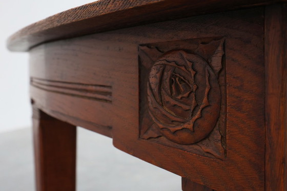 Image 1 of Mesa de comedor Art Déco de roble con friso tallado, Francia años 20