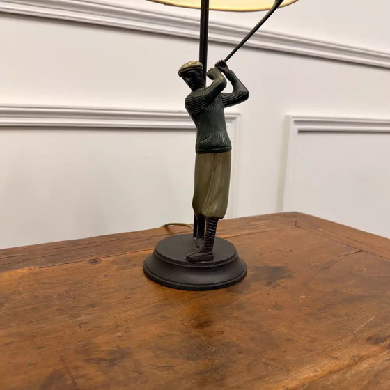 Set di Lampade da Tavolo Golfers in Bronzo, Legno, Klassiek (foto 8 di 9)