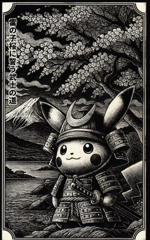 Kunstwerk Pikachu (Pokemon) Mount Fuji