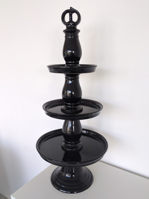 Grande supporto a più livelli nero / ciotola decorativa – 73 cm di altezza