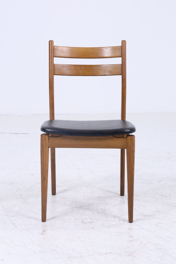 Image 1 of 2 Vintage Teak Dining Room Chairs | Mid - Century Chair 60s | Kitchen Chair Leather Cover #08-02