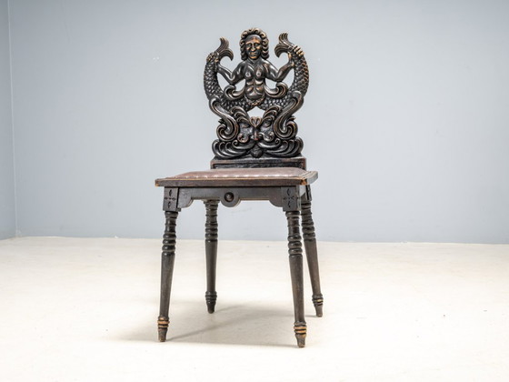 Image 1 of Sedia intagliata a mano con motivo a sirena, fine XIX secolo, Europa