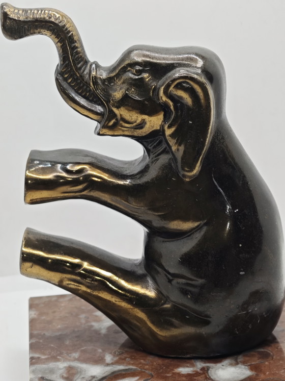 Pair of Art Deco Elephants – Sculpture, Marble, Metal (photo 6 of 15)