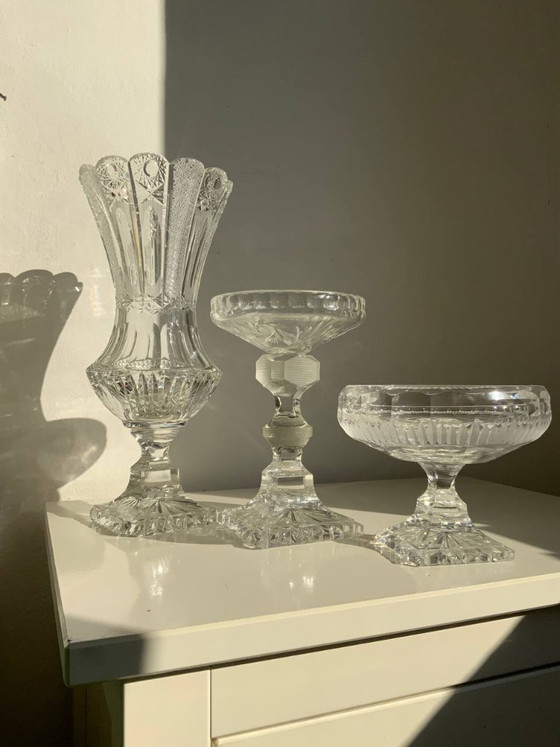 Image 1 of Raro set di 3 oggetti in cristallo di Boemia – Periodo storicista (circa 1880-1890)