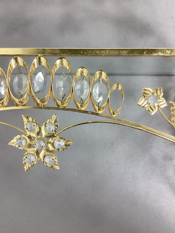 Italian vintage Hollywood Regency mirror with brass console and lighting, Glass, Gold (photo 7 of 11)