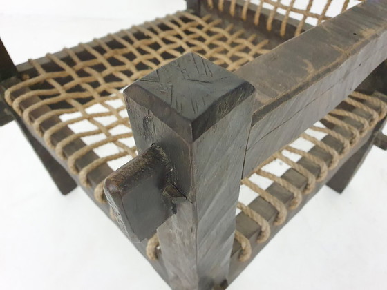 Sillón único de roble macizo y cuerda, Países Bajos, década de 1960. – Sillones, Cotton, Wood (photo 7 of 11)