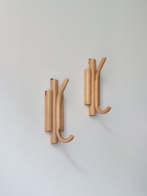 Pair of vintage mid-century bamboo coat racks, wall hangers