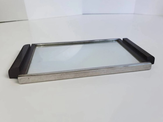 Art Deco mirror plateau in chrome metal and Macassar wood. – Table accessories (photo 4 of 10)