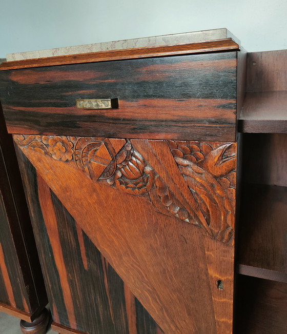 Image 1 of Art Deco bedside tables | Macassar style | marble top
