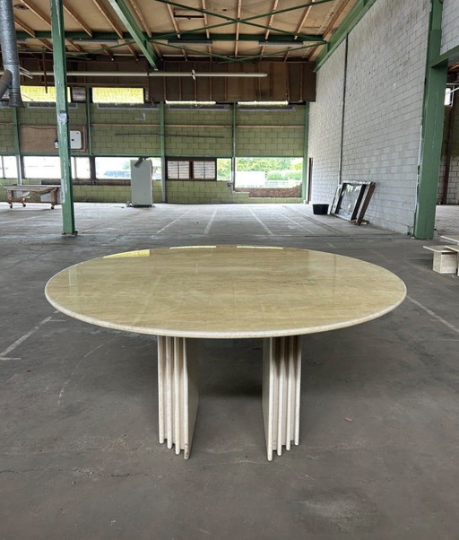Vintage Poltrona Frau travertine round dining table