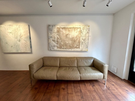 Image 1 of Banc Bern, 3 places Cuir Olive clair 0691, pied en acier inoxydable