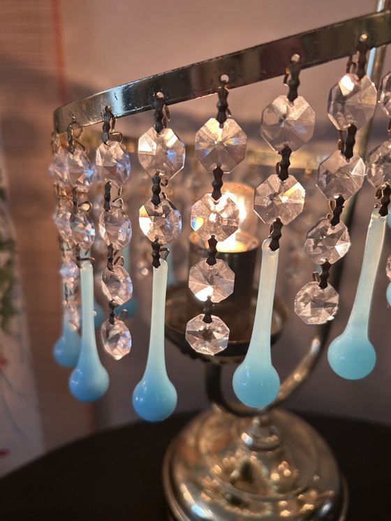 Image 1 of 2 Pieces Murano Opaline Blue Table Lamps Vintage Crystal