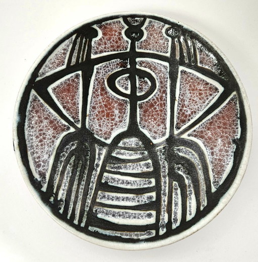 RARE! Vintage brutalist rough glazed mid-century wall plate. Made by Zsuzsa GYÖRGYEY (1931-2006)