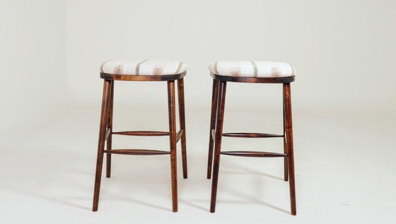 Image 1 of Bar stools set of 2 natural Linen and wood 
