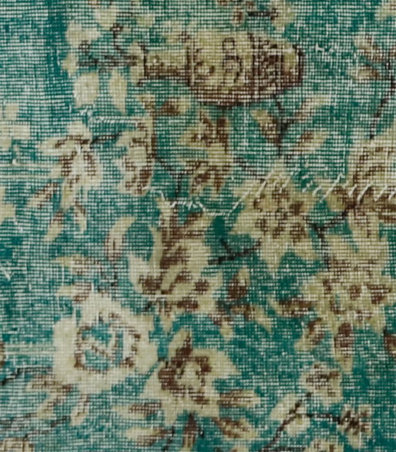 Vintage Turkish Overdyed Rug 261x162 Cm – Teal Handknotted Wool Carpet With Distressed Floral Design (photo 3 of 12)