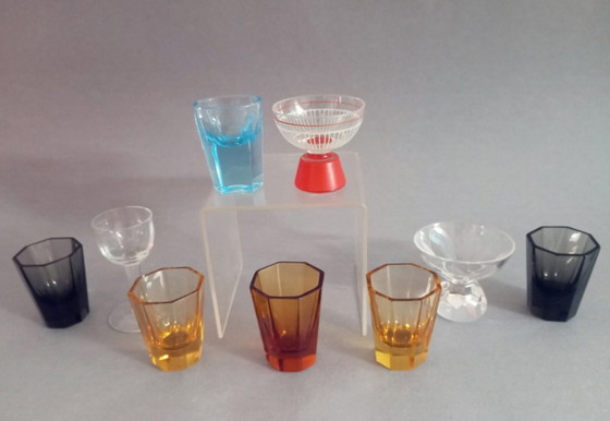 Image 1 of 9x art-déco/Wiener Werkstatte verres à liqueur en cristal 1920-40 Moser etc.