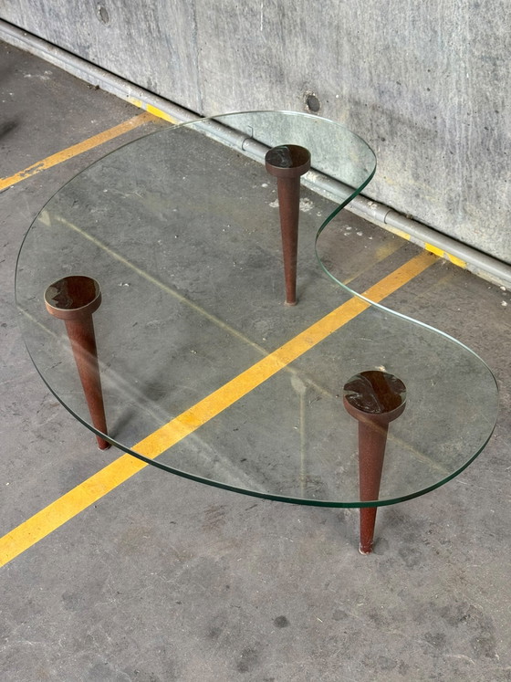 Vintage Nier-vormige Glazen Salontafel – Glass, Wood (photo 4 of 6)
