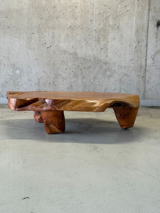 Image 1 of Vintage brutalist wabi sabi wortelnoten salontafel