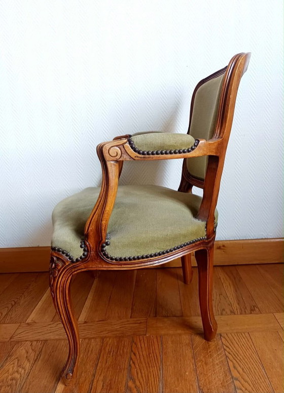 Image 1 of Louis XV groene cabriolet fauteuil
