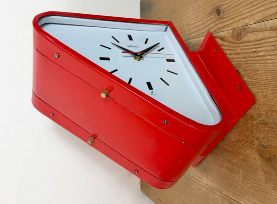 Image 1 of Horloge murale double face Seiko Ships rouge vintage, années 1970
