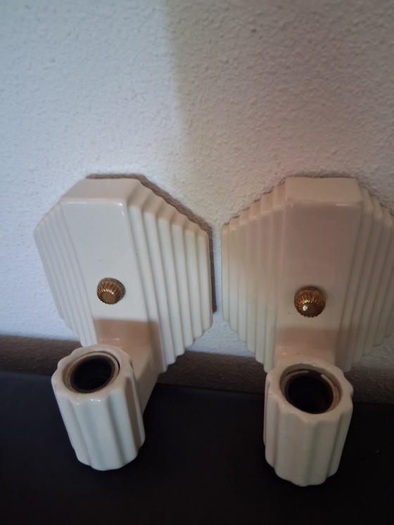Image 1 of Cream art deco sconces 1930s.
