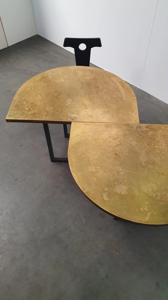 Image 1 of Large brass design table oval modular - raw steel wabi sabi