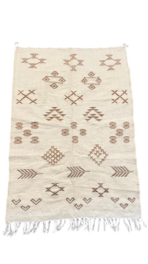 Authentique Tapis Kilim Berbère tissé à la main - Design Marocain Traditionnel (150x100 cm)