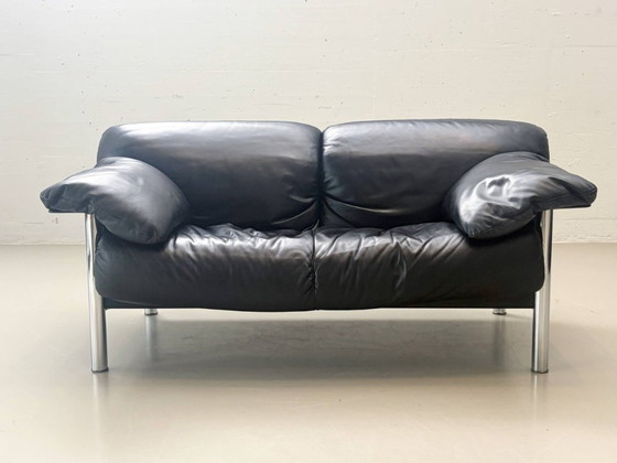Image 1 of Tweezitsbank in zwart leer van Pierluigi Cerri voor Poltrona Frau, Italië, jaren 90