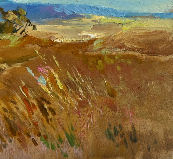 Image 1 of Original Oil Painting Summer Field Landscape Comfort on the edge of the field