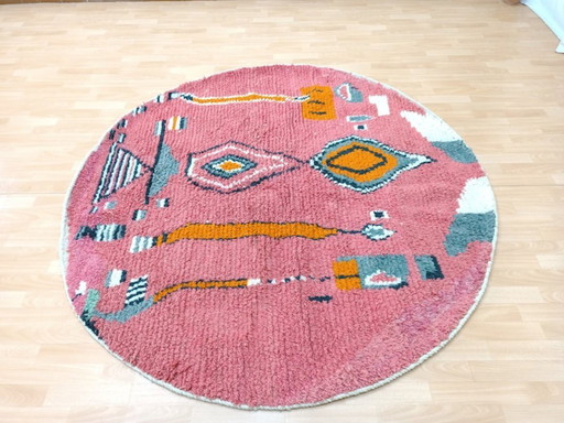 Tappeto rotondo berbero marocchino rosso fatto a mano, 2x2 m