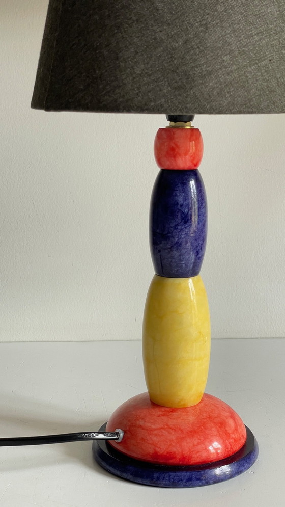 Image 1 of LAMPE Pierre d'ALBATRE Blue, Yellow and Red 80s