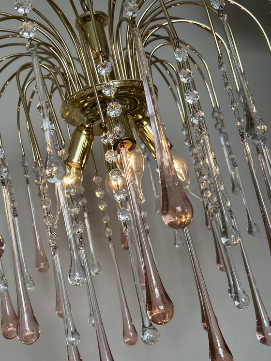 Image 1 of Lampada a sospensione vintage XXL in cristallo rosa a goccia, italiana